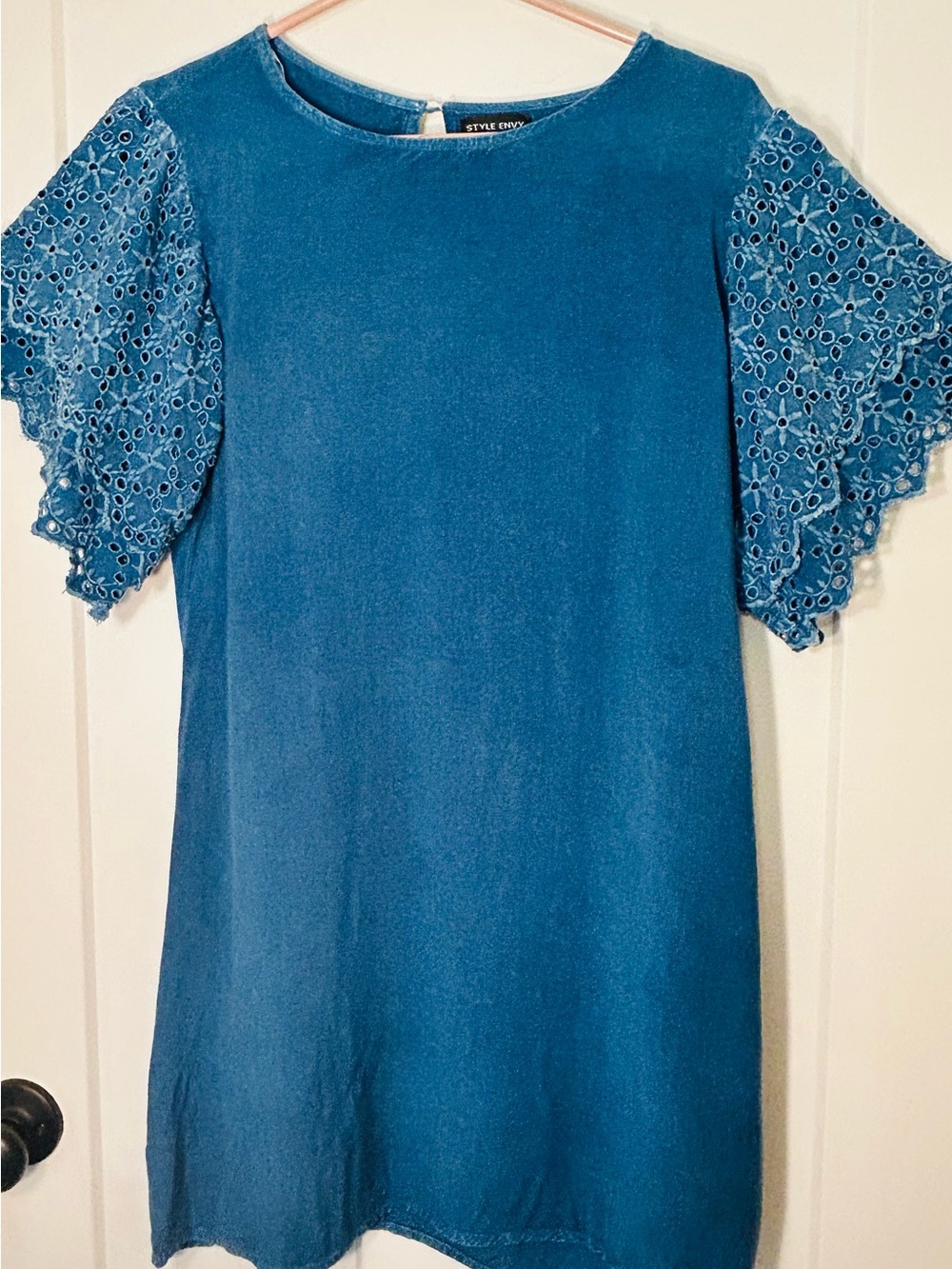Style Envy Teal Lace Sleeve Dress